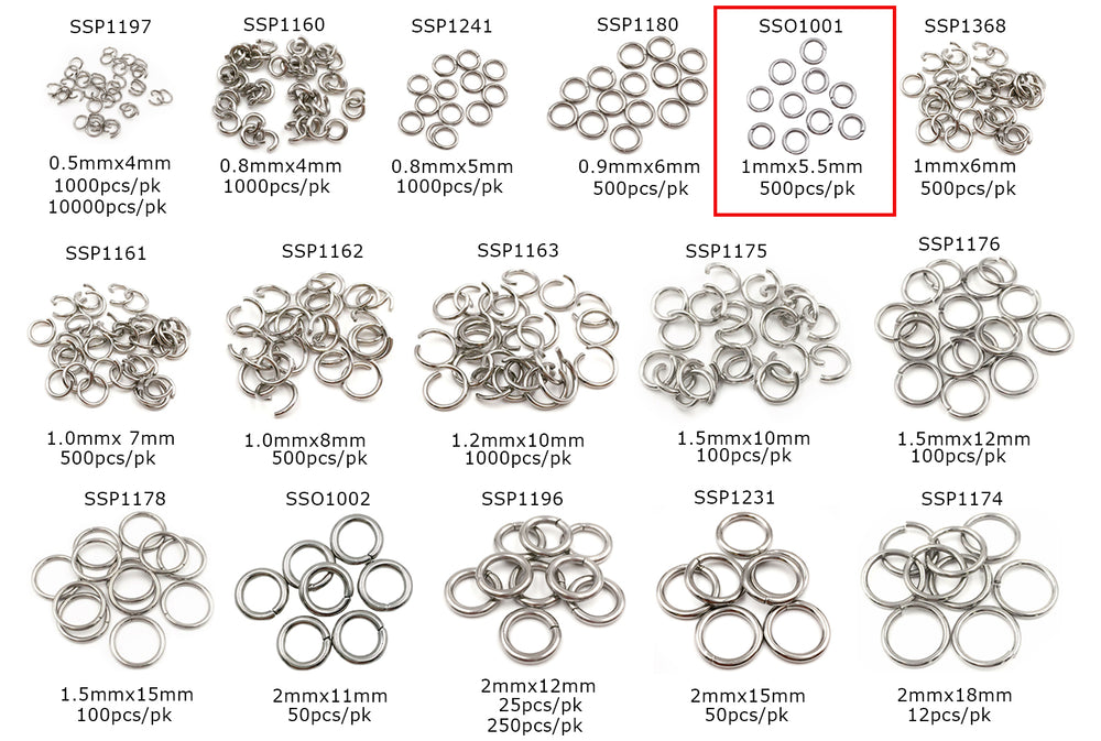 SSO1001 Stainless Steel Open O-Rings 1mmx5mm