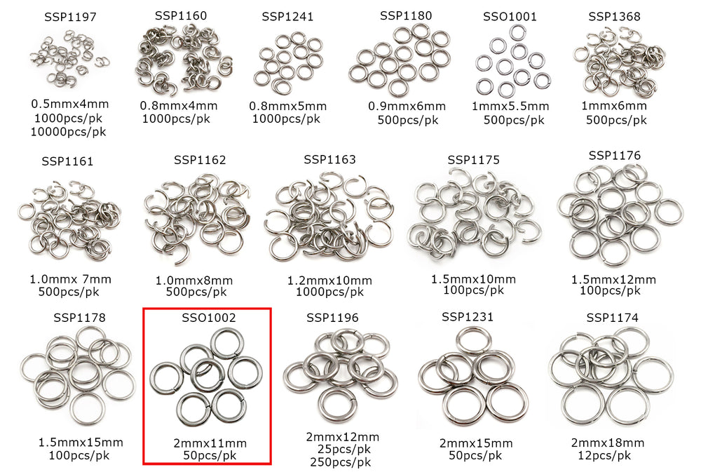 SSO1002 Stainless Steel Open O-Rings2mmx11mm