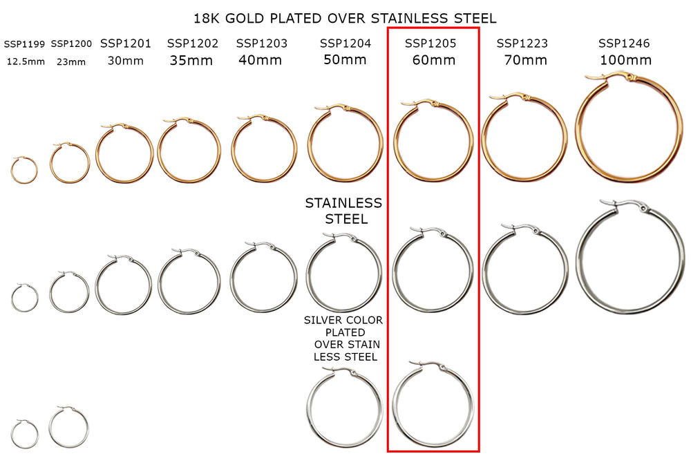 SSP1205 Earring Hoops 60mm CHOOSE COLOR BELOW