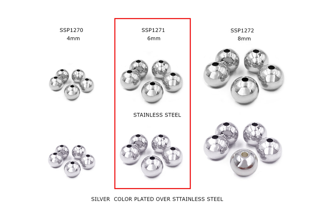 SSP1271  Stainless Steel 6mm Round Spacer Bead