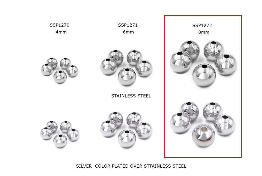 SSP1272  Stainless Steel 8mm Round Spacer Bead