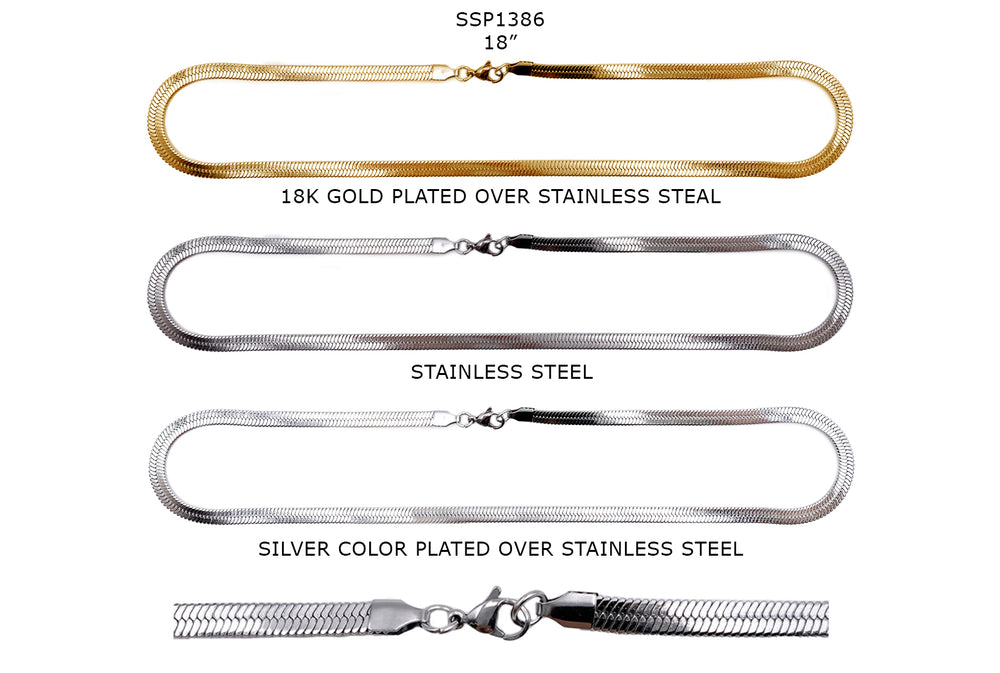 SSP1386  Stainless Steel Herringbone Chain Necklace 18"