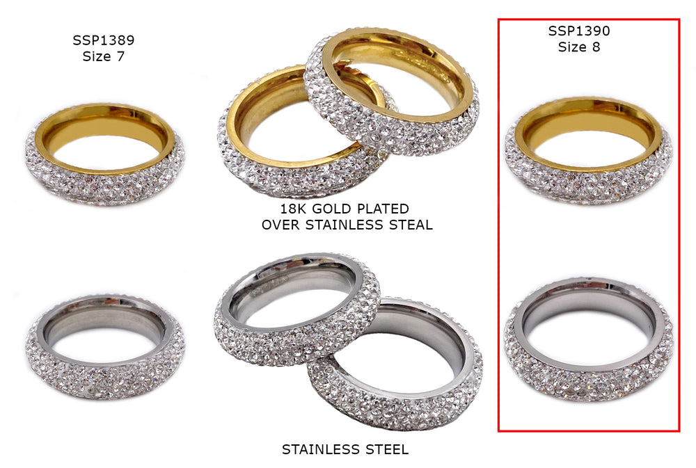 SSP1390 Stainless Steel Cubic Zirconia Eternity Ring CHOOSE COLOR BELOW