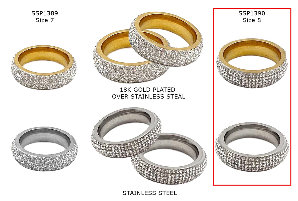 SSP1390 Stainless Steel Cubic Zirconia Eternity Ring CHOOSE COLOR BELOW