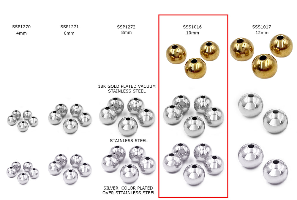 SSS1016  Stainless Steel 10mm Round Spacer Bead