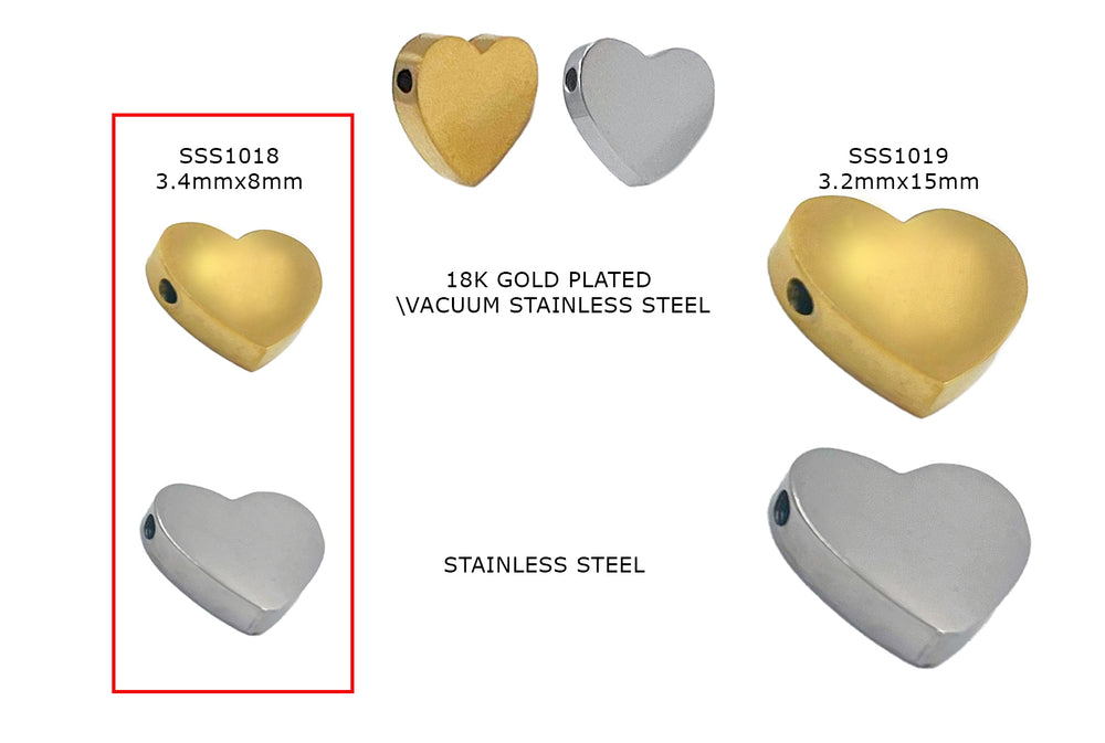 SSS1018 Flat Shiny Heart Spacer - Connector 3.4mmx8mm