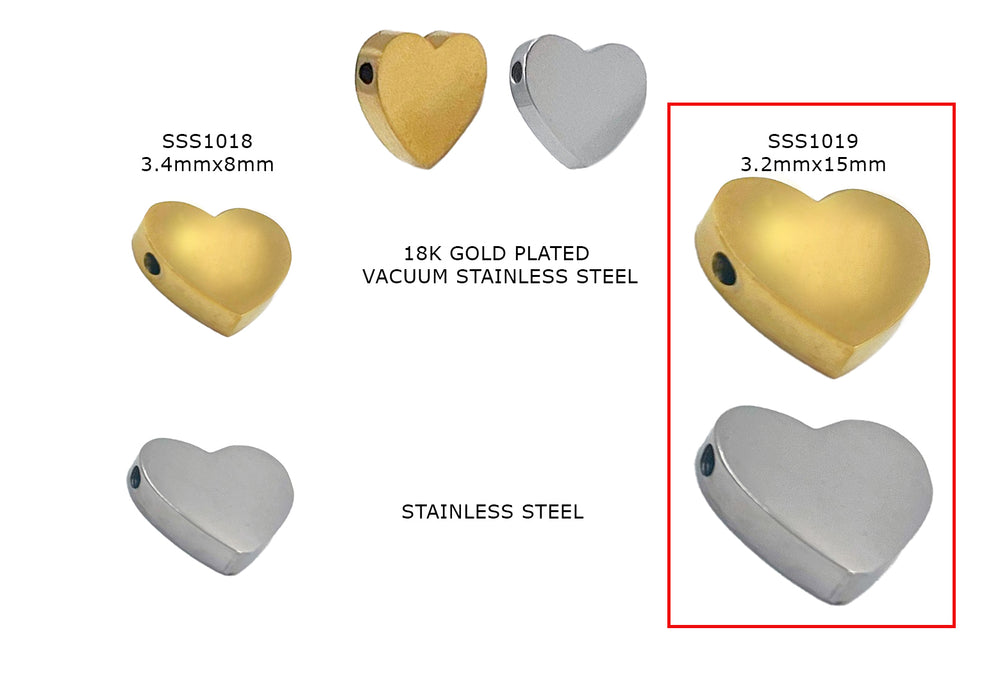 SSS1019 Shiny Flat Heart Spacer - Connector 3.2mmx15mm