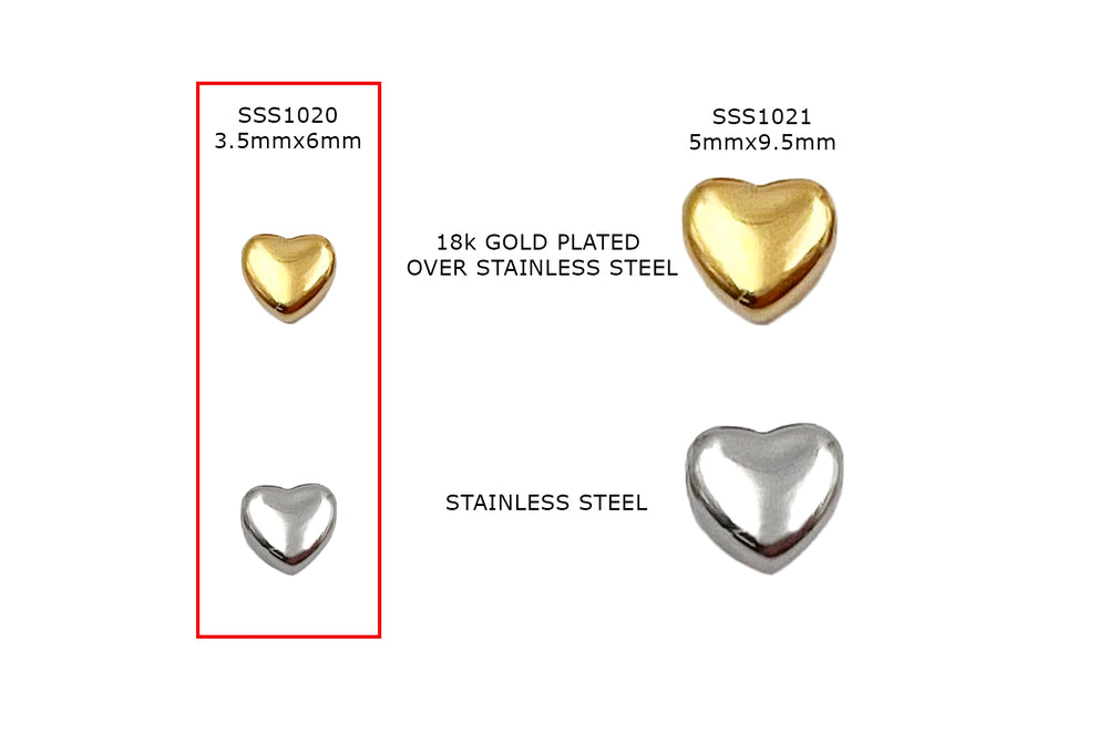 SSS1020 Stainless Steel Heart Spacer - Connector 3.5mmx6mm