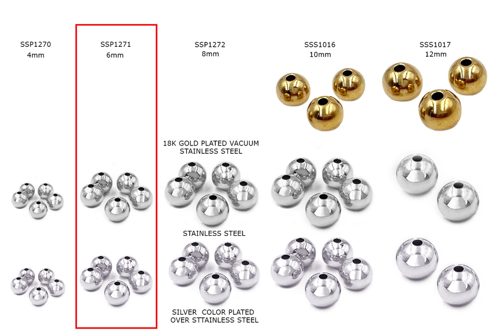 SSP1271  Stainless Steel 6mm Round Spacer Bead