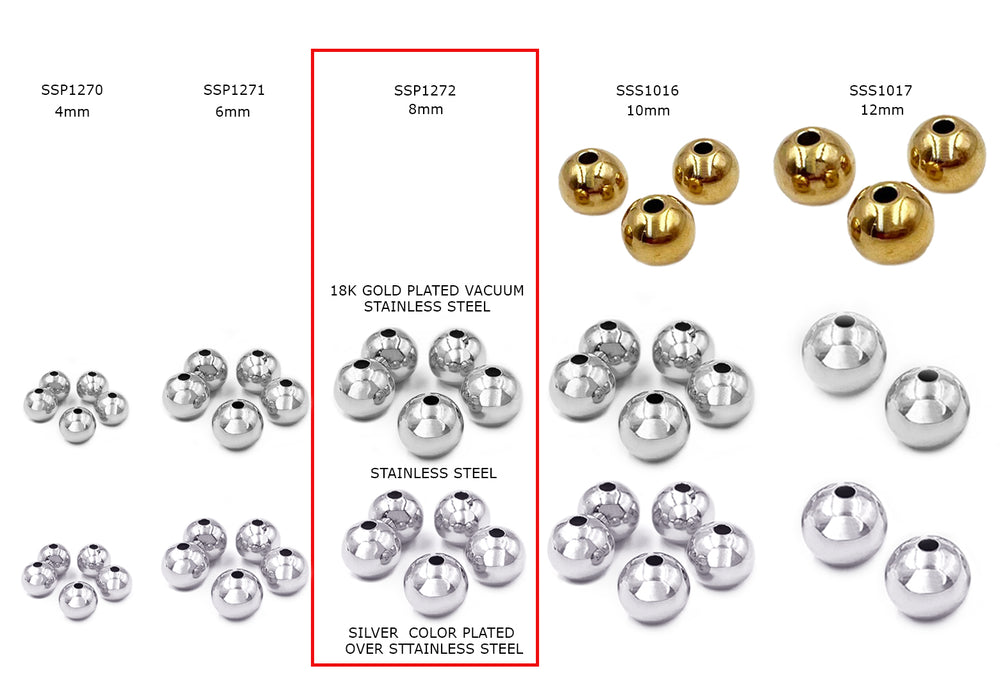 SSP1272  Stainless Steel 8mm Round Spacer Bead