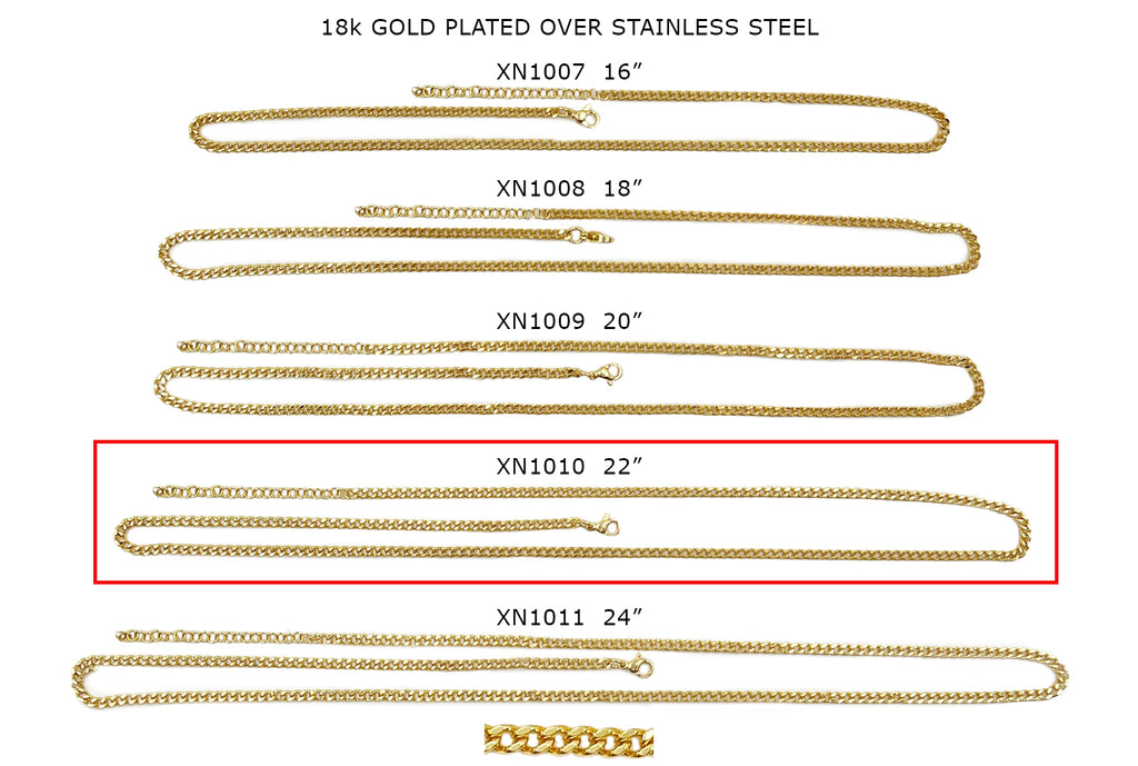 18k Gold Plated Curb Chain Necklace 22