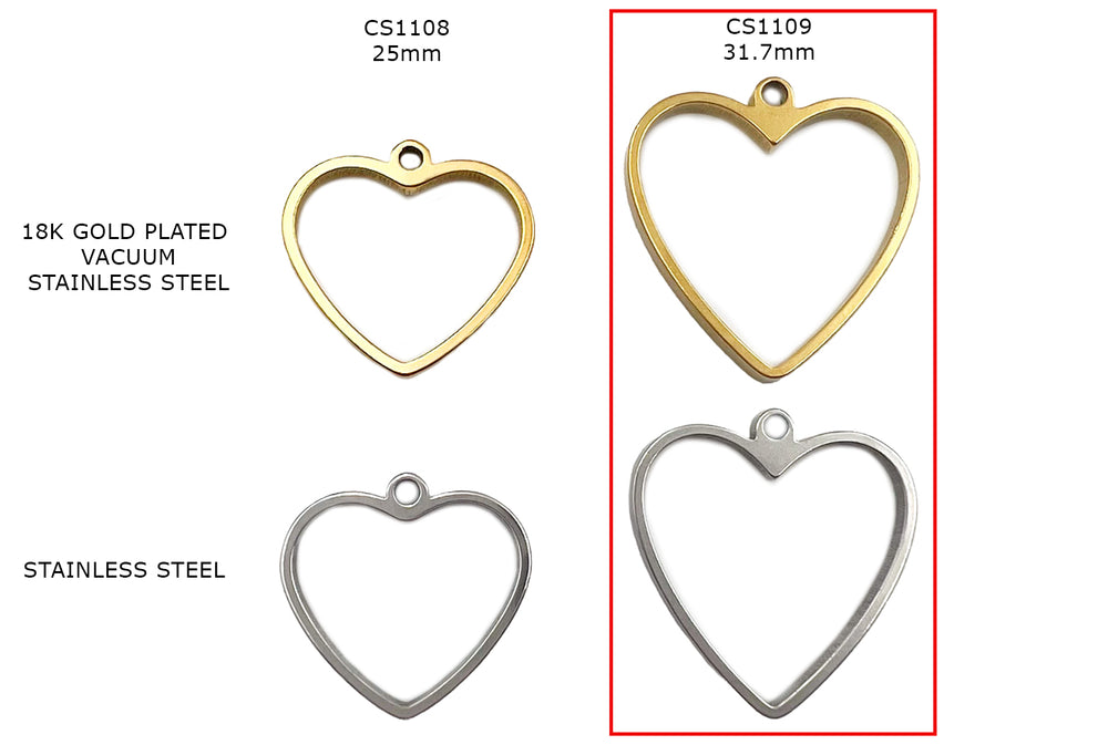 CS1109  Stainless Steel Open Heart Charm  Pendant 31.7mm