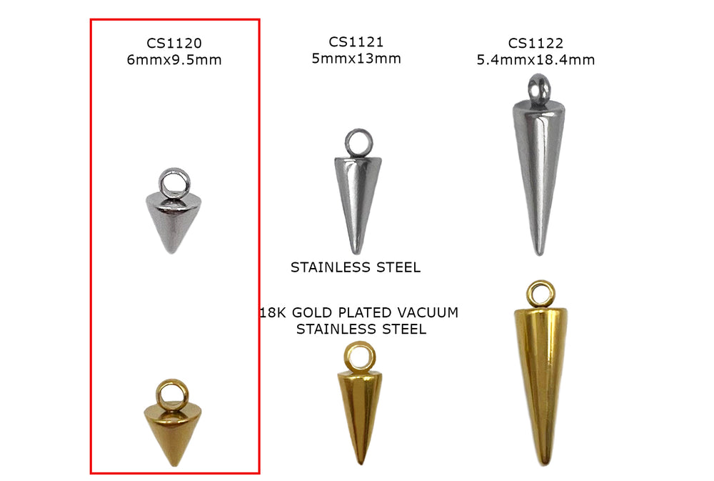 CS1120 Stainless Steel Spike Charm 6mmx9.5mm