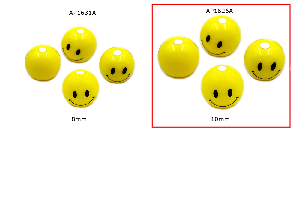 AP1626A  10mm Round Smiley Bead - Smiley Spacer