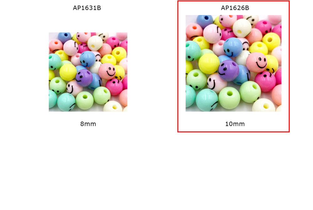 AP1626B  Colorful Round Smiley Beads 10mm - Smiley Spacer