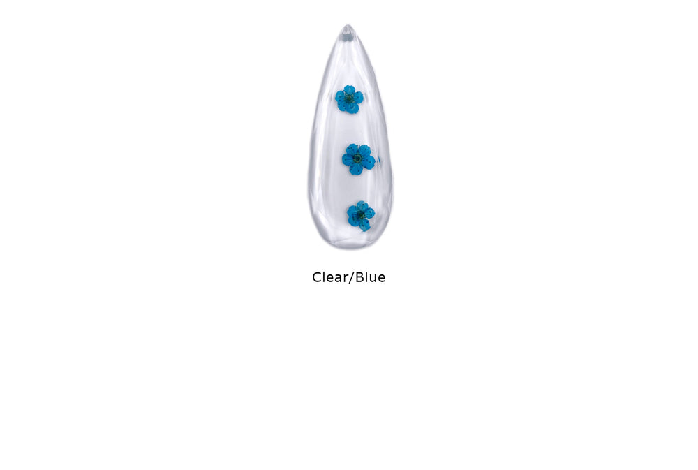 AP1637 Tear Drop Resin Pendant With Blue Flowers 57mm