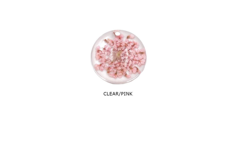 AP1638 Round Pendant With Pink Pressed Flower 18mm