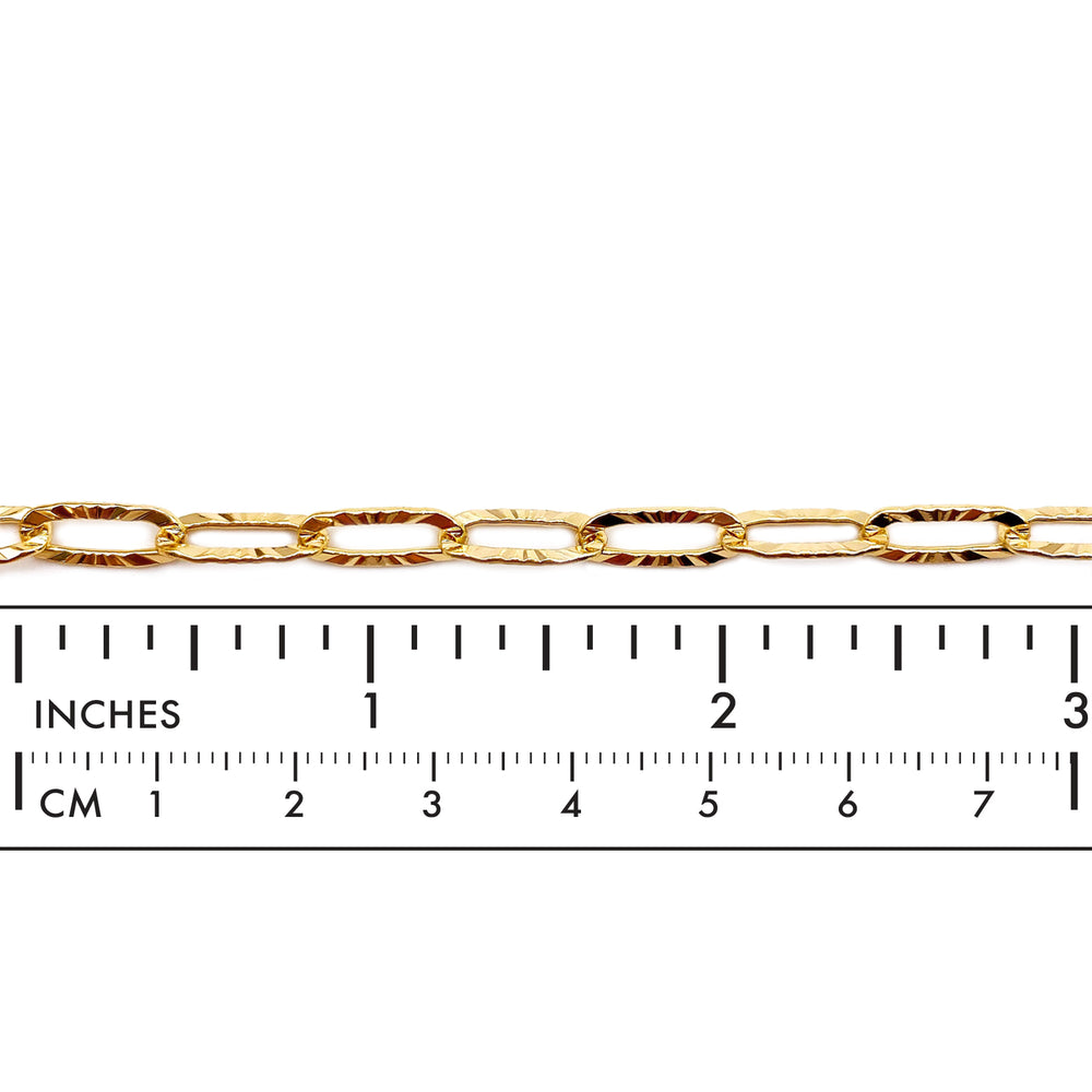 BCH1265  18 Karat Gold Plated Oval Link Textured Paper Clip Chain
