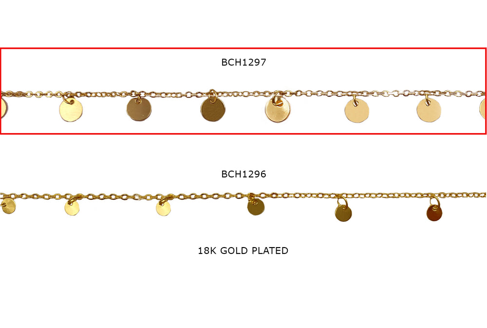 BCH1297 18 Karat Gold Plated Chains With Flat Round Disc Drop