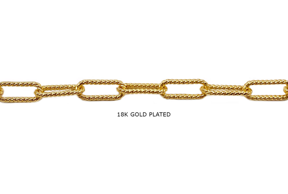 BCH1314  18 Karat Gold Plated Textured Oval Link Paper Clip Chain