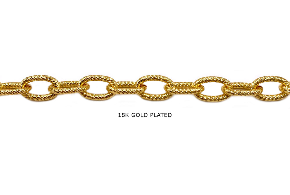 BCH1316  18k Gold Plated Textured Oval Link Chain