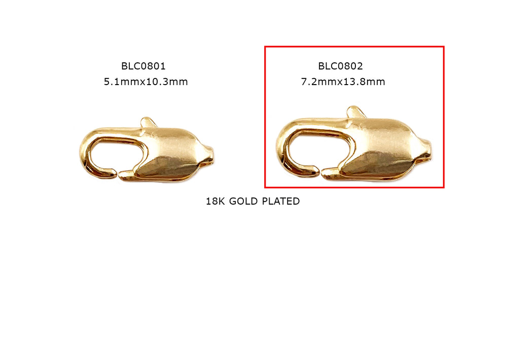 BLC802  18 Karat Gold Plated Lobster Clasp 7.2mmx13.8mm