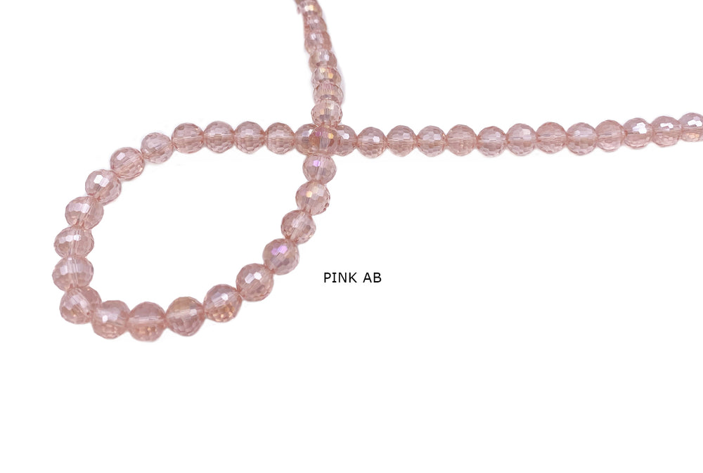 GB1259  8MM Round Faceted Pink Glass Beads