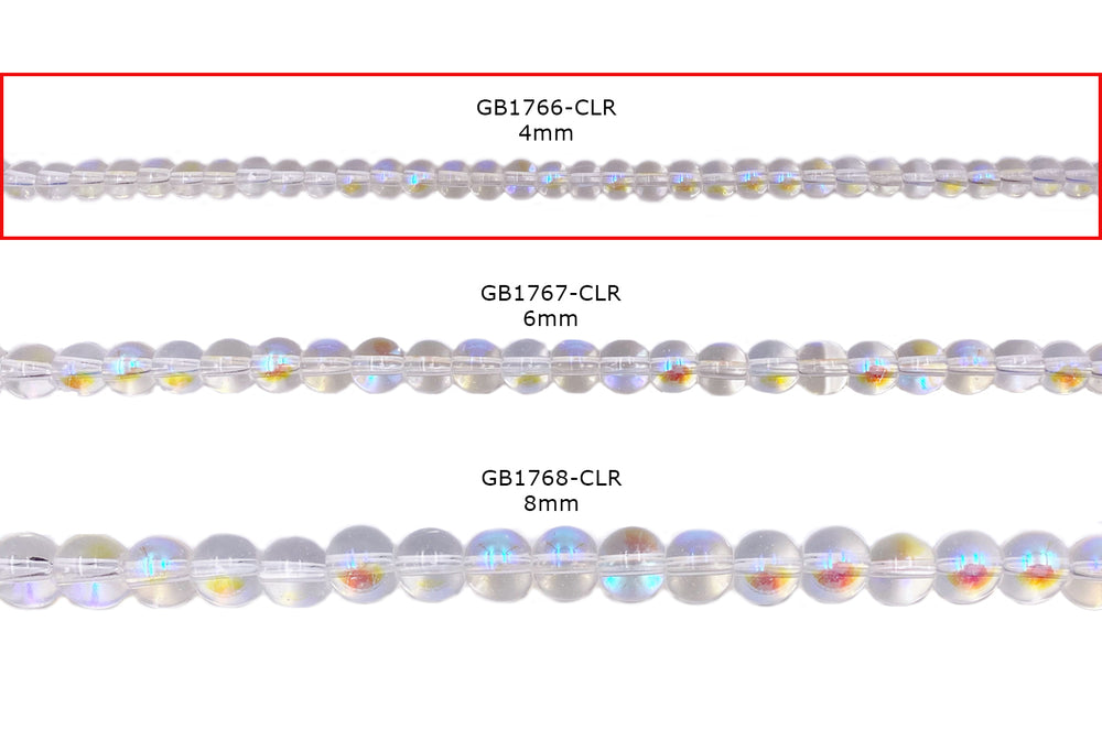 GB1766-CLR  4MM Clear Iridescent Round Smooth Glass Beads