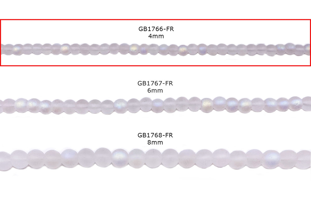 GB1766-FR  4MM Frosted Round Smooth Glass Beads