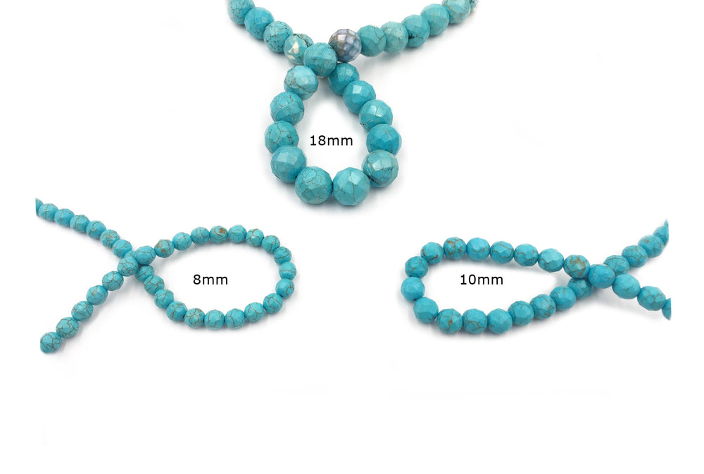 GS1590.319  Round Faceted turquoise Gemstone 8mm, 10mm, 18mm