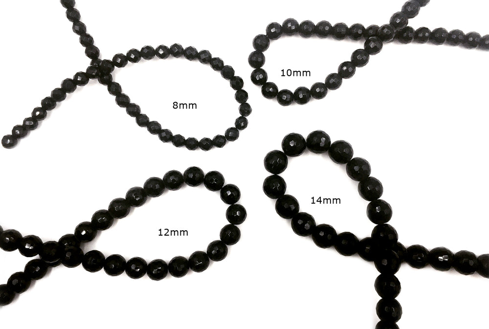 GS1701.08 Faceted Round Black Agate 8mm, 10mm, 12mm, 14mm CHOOSE SIZE BELOW