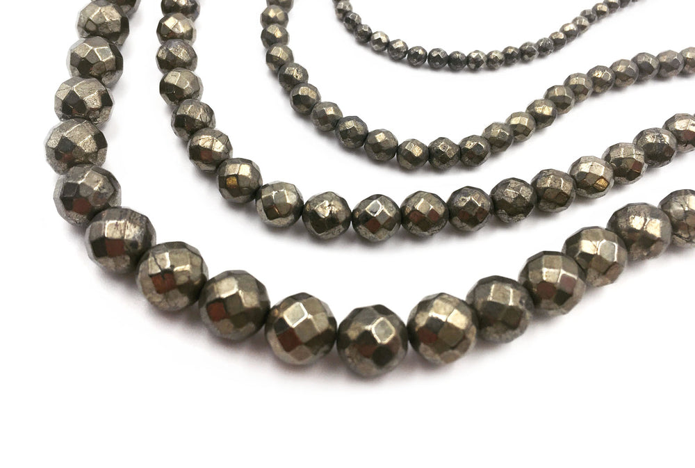 GS2353.19 Faceted Round Pyrite Gemstone 4mm, 6mm, 8mm, 10mm CHOOSE SIZE BELOW