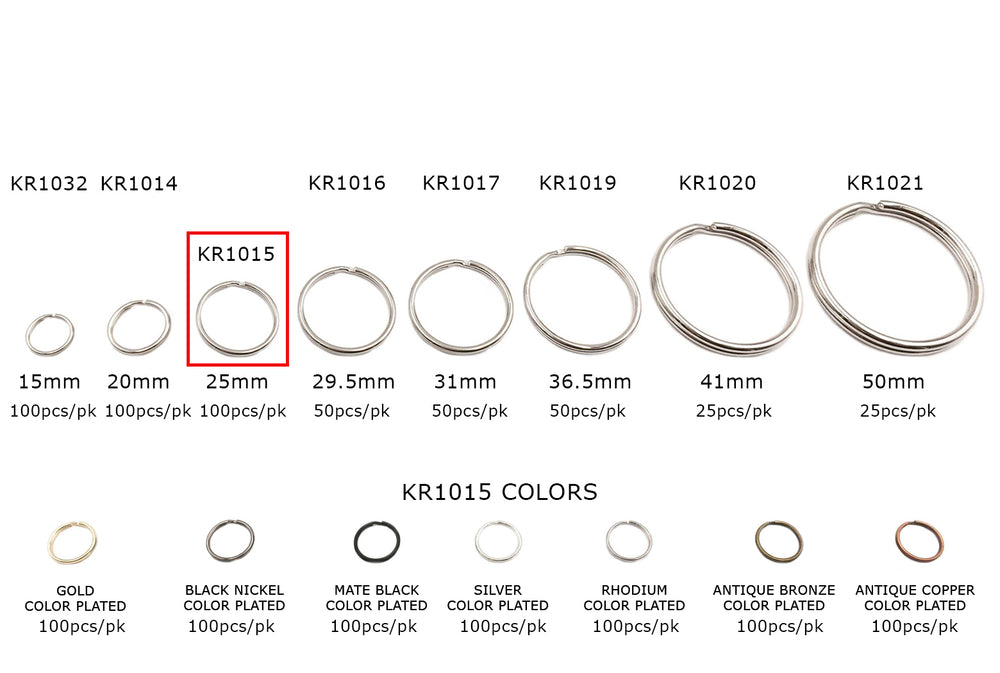 KR1015  25mm Split Key Ring Clasp CHOOSE COLORS BELOW