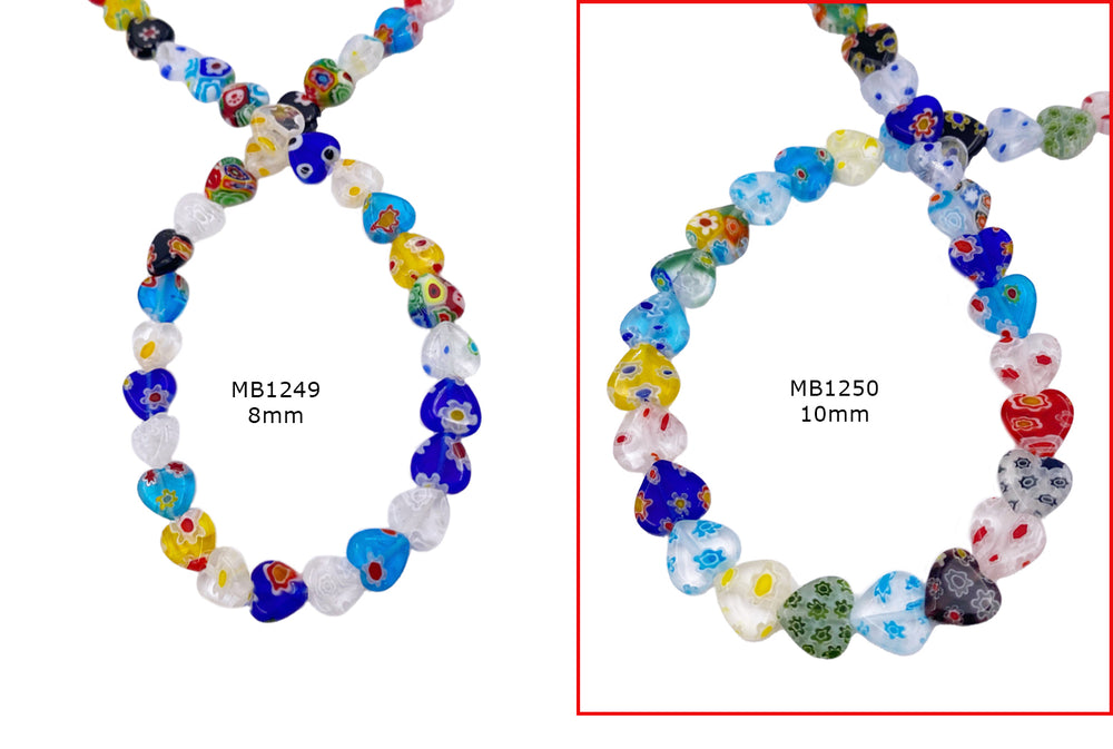 MB1250 10mm Colorful Millefiori Glass Heart Beads Spacers