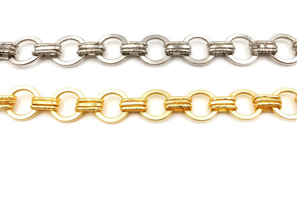 Chain- Gold, Rhodium - Flat Round Link Chains with connectors ...