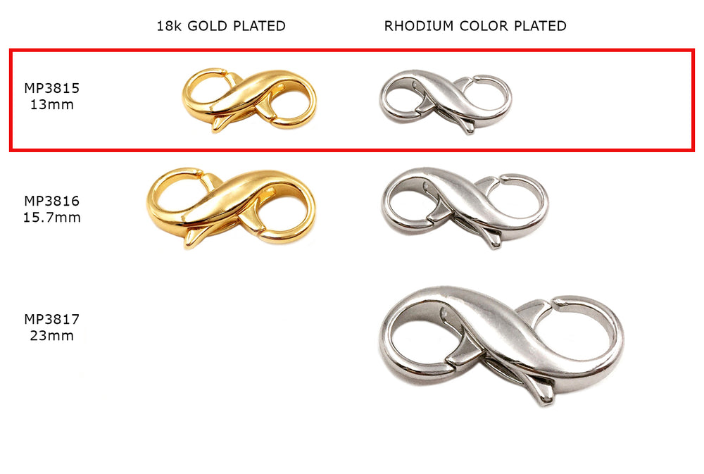 MP3815 Infinity Shape Lobster Clasp 13mm CHOOSE COLOR BELOW