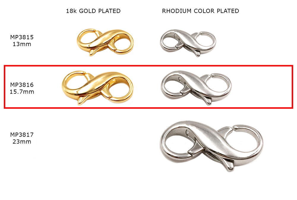 MP3816 Infinity Shape Lobster Clasp 15.7mm CHOOSE COLOR BELOW