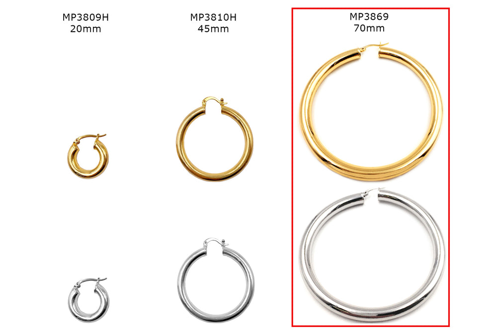 MP3869H Hinged Back Hollow Brass Earring Hoops 70mm