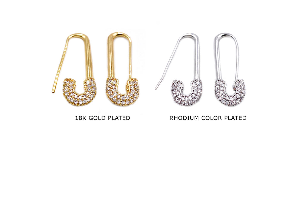 MP3913 Doubles Sided Cubic Zirconia Safety Pin Earring CHOOSE COLOR BELOW