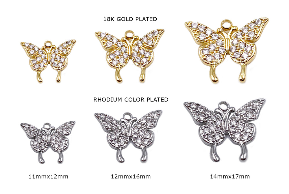 MP3915-16-20 Cubic Zirconia Butterfly Charm/Pendant CHOOSE COLOR BELOW