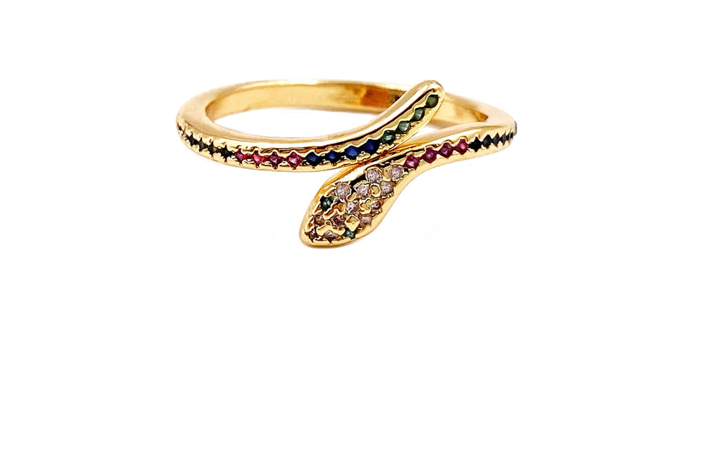 MP3933  18k Gold Plated Cubic Zirconia Snake Ring