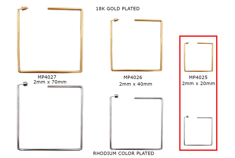 MP4025  Square Hoop Earring Geometric  20MM   - Earrings CHOOSE COLOR BELOW