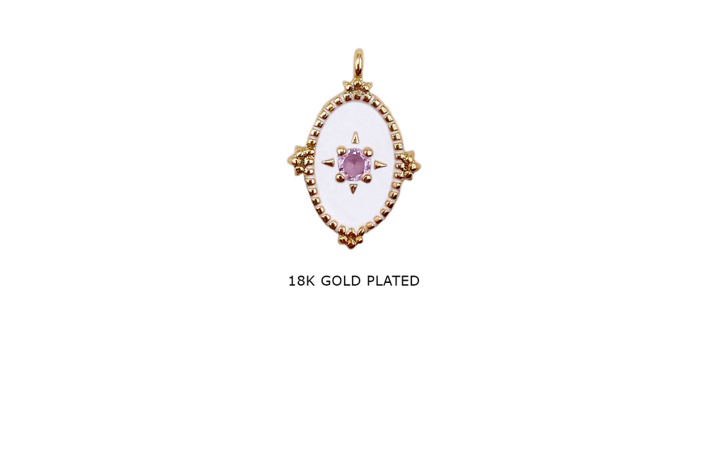 MP4061 18k Gold Plated White Enamel Charm With Pink Stone