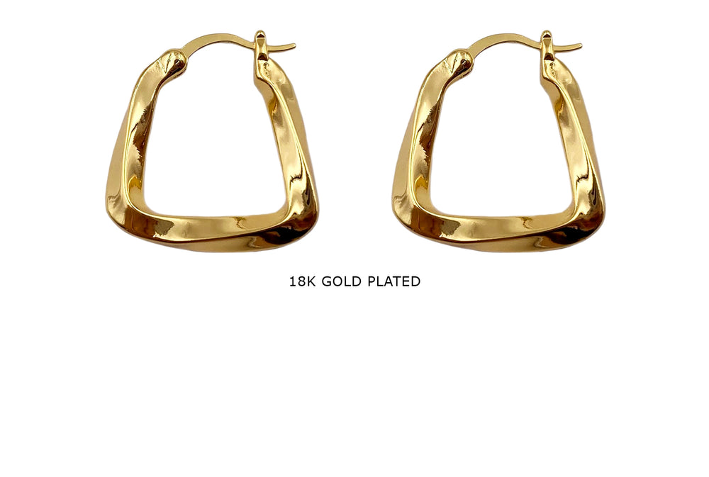 MP4065 18k Gold Plated Twisted Triangle Hoop Earrings 22mm