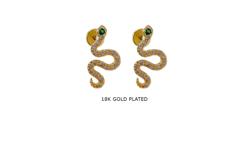 MP4079 Cubic Zirconia Snake Earrings With Green Eyes