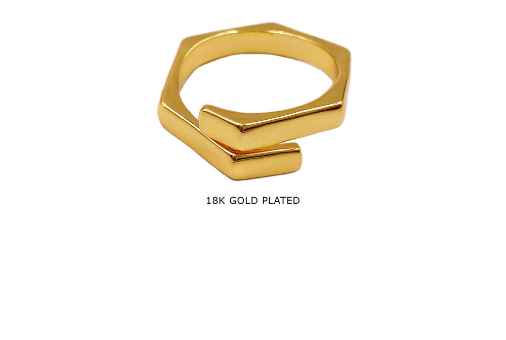 MP4086 18k Gold Plated Hexagonal Shape Ring