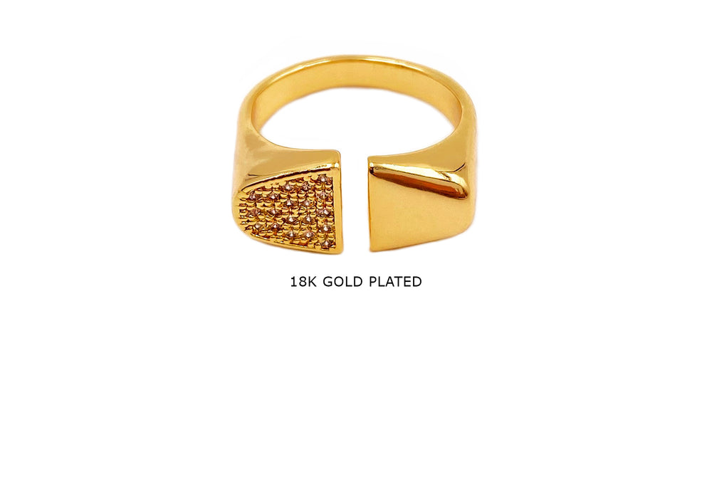 MP4087 18K Gold Plated Chunky Bold Open Ring With Cubic Zirconia Stones
