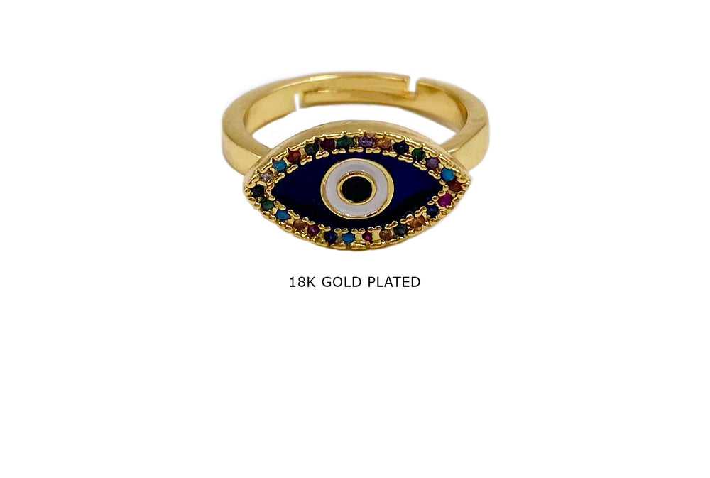 MP4123 18K Gold Plated Evil Eye Ring With CZ Stone