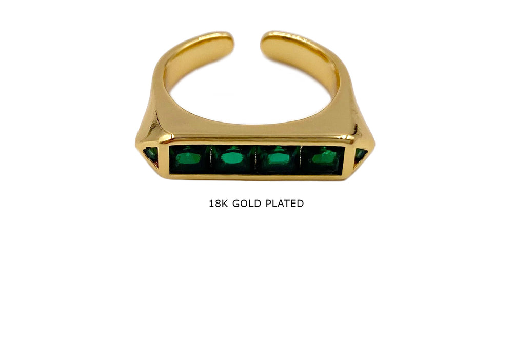 MP4198 18k Gold Plated Emerald Bar Ring