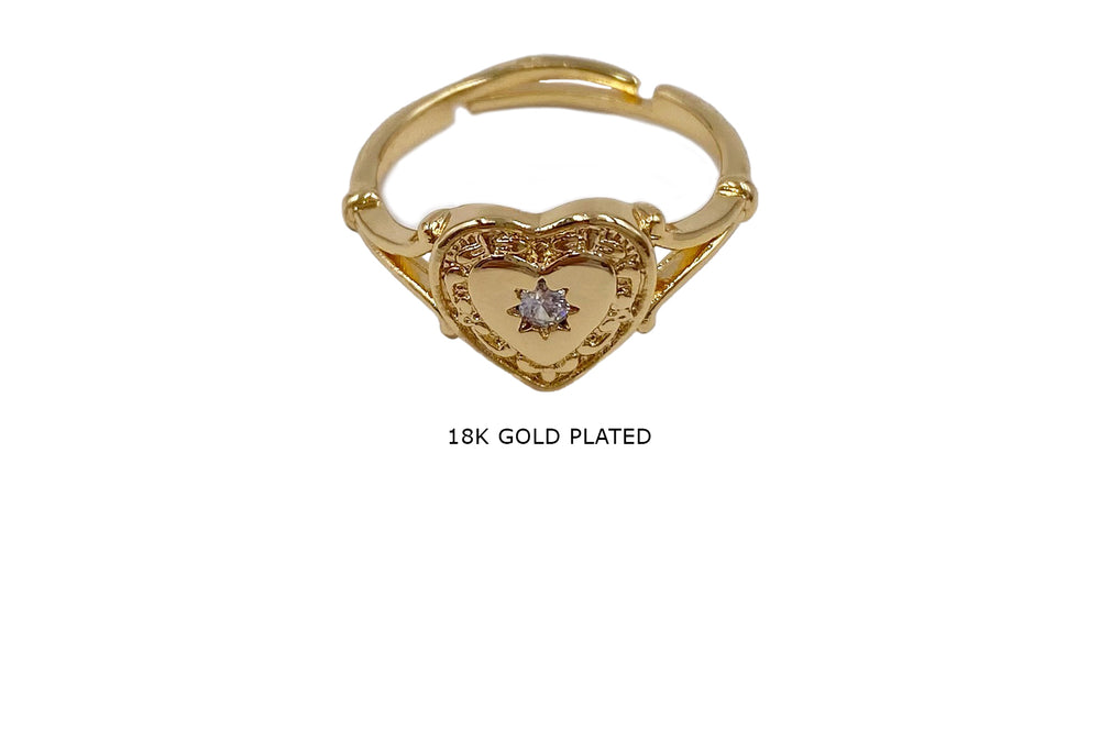 MP4199  18k Gold Plated Heart Ring With CZ Stone